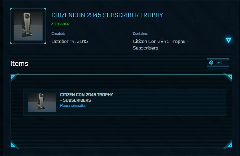 CitizenCon 2945 Subscriber Trophy